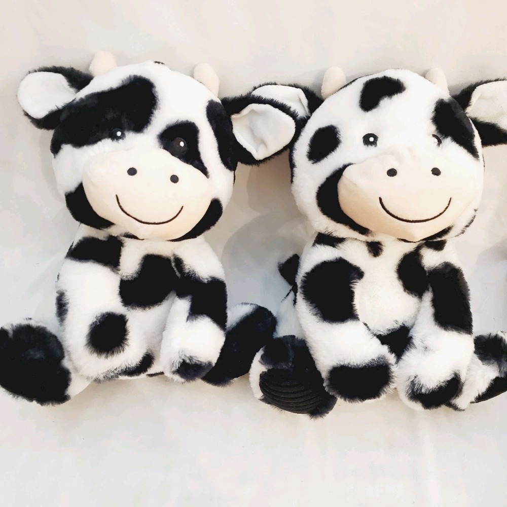 Set Of 2 Spark Create Imagine Black & White Cows 12" Plush Rattle Crinkle Twins